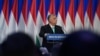 Kryeministri hungarez, Viktor Orban, gjatë fjalimit të tij vjetor. Budapestit, 18 shkurt 2023.