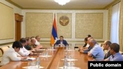 Nagorno Karabakh - President Arayik Harutiunian holds a meeting in Stepanakert, June 26, 2023.