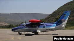 Armenia - A plane carrying Prime Minister Nikol Pashinian lands at Kapan airport, August 17, 2023.