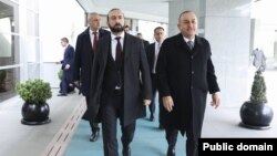 Turkey - Turkish Foreign Minister Mevlut Cavusoglu and Armenian Foreign Minister Ararat Mirzoyan meet in Ankara, February 15, 2023.