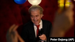 Kreu i Partisë për Liri, Geert Wilders, pas rezultateve preliminare të zgjedhjeve të përgjithshme në Hagë. Holandë, 22 nëntor 2023.