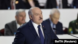 Aljakszandr Lukasenka beszédet tart 2021. február 11-én. 