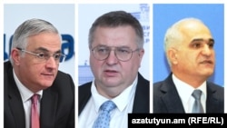 Deputy Prime Ministers Mher Grigorian (left) of Armenia, Alexei Overchuk (center) of Russia and Shahin Mustafaev of Azerbaijan.