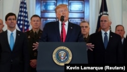 АҚШ президенті Дональд Трамп Ақ үйде мәлімдеме жасап тұр. Вашингтон, 8 қаңтар 2020 жыл.