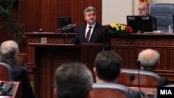 Presidenti i Maqedonisë, Gjorge Ivanov gjatë fjalimit të fundvitit në Kuvendin e Maqedonisë. 26 dhjetor, 2017