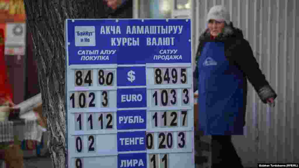 Доллар, стабильно державшийся на отметке 69 сомов с 2016 года, в марте 2020 года возрос до 85 сомов. В июне того же года курс доллара по отношению к сому упал до 73 сомов. Сейчас валюта США держится в районе 84-85 сомов. 