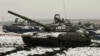 რუსული ტანკები (T-72B3 ) როსტოვში, სამხედრო სწავლებაზე. 12 იანვარი, 2022 წელი. 