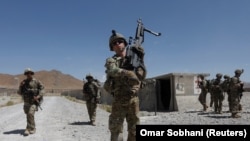 U.S. troops patrol at an Afghan National Army base in Logar Province (file photo)