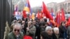 Armenia - Members of the Armenian Revolutionary Federation and the Armenian National Congress demonstrate outside the parliament building in Yerevan, 28Feb2012.