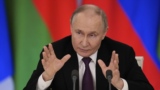 Russian President Vladimir Putin speaks during a joint news conference with Belarusian President Aleksandr Lukashenko following their talks at the Grand Kremlin Palace in Moscow on March 13, 2025.