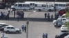 Armenia - Police vehicles block a road leading a police station in Yerevan seized by armed opposition activists, 17Jul2016.