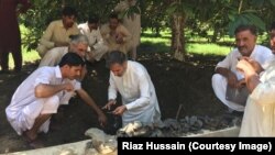 The life-sized statue was smashed with a sledgehammer in the northwestern town of Takhbhai.