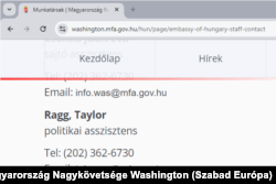 Emri i Taylor Ragg figuron në ueb-faqen e Ambasadës hungareze në SHBA.