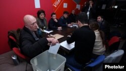 Armenia - Members of a precinct commission count ballots cast in a constitutional referendum, Yerevan, 6Dec2015.