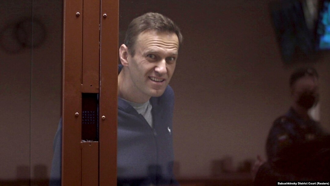 Aleksei Navalny in a Moscow courtroom on February 12