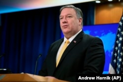 Secretarul de stat Mike Pompeo, făcând anunțul la Washington