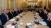 France - The French, Armenian and Azerbaijani Presidents, Francois Hollande, Serzh Sarkisian and Ilham Aliyev, as well as the OSCE's Minsk Group Co-Chairs, meet in Paris to discuss Nagorno Karabakh, 27Oct,2014