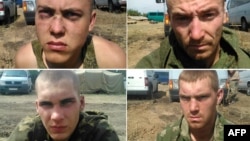 Фотоколлаж, выпущенный Службой безопасности Украины с заявлением о задержании российских солдат в зоне боевых действий в Донецкой области Украины.