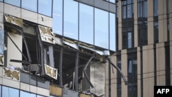 Bloc de birouri avariat al Centrului Internațional de Afaceri din Moscova (orașul Moscova) în urma unui atac de dronă raportat la Moscova, pe 30 iulie 2023.