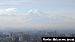 Armenia - View of the Armenian capital Yerevan and mount Ararat (5137m), Yerevan, Armenia, 17 February 2013. 
