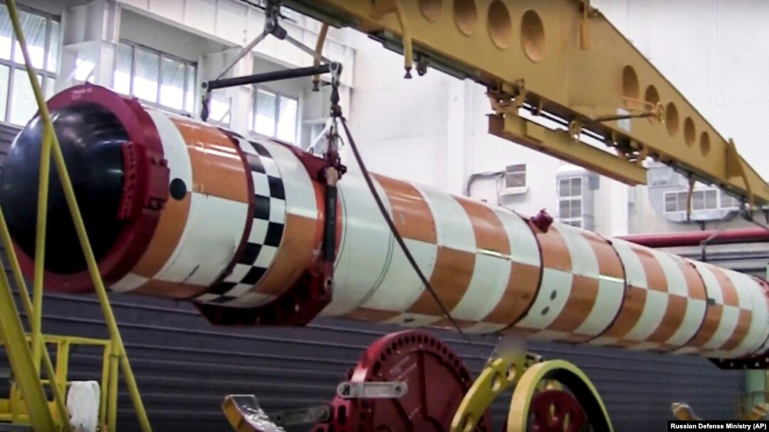 Russia's Poseidon nuclear-powered underwater drone is shown being test-launched somewhere in Russia.