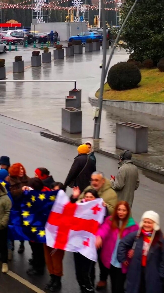 Georgian Anti-Government Protesters Form Human Chain