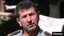 Armenia -- Volodya Avetisyan, a retired army colonel, holds a sit-in in Yerevan's Liberty Square.
