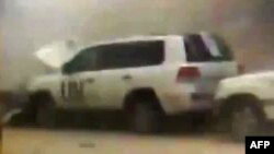 An image allegedly shows a UN observers convoy seconds after a roadside bomb exploded in front of it in Khan Sheikhun on May 15.