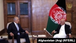 Afghan President Ashraf Ghani meeting with Zalmay Khalilzad, U.S. special representative for Afghan reconciliation, in Kabul, on July 23.