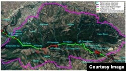 Графички приказ на планираната траса за гасовод низ планината Водно
