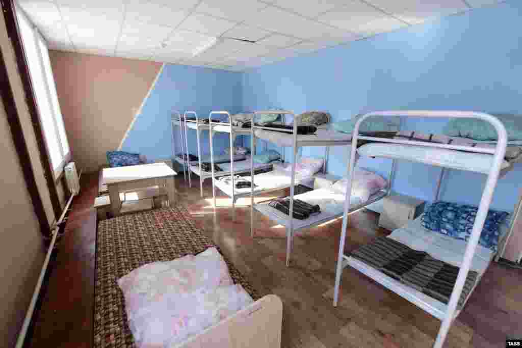 Bunk beds in a quarantine facility for Chinese nationals at a sports center near the Artyom crossing on the Russian-Chinese border in Russia's Far East